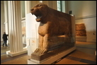 Фигура огромного льва-хранителя. Нимруд, 865-860 гг. до Р.Х. Британский музей. ANE 118895. Этот 15-тонный лев символизировал Иштар, ассирийскую богиню войны, и охранял вход в ее храм. На статуе присутствуют клинописные надписи с указанием имени строителя — Ашшурнацирпала II (883-859 гг. до Р.Х.). Лев был раскопан Остином Генри Лейардом в 1850 году. Фрагменты второго льва-близнеца были найдены иракскими археологами в 2001 году.